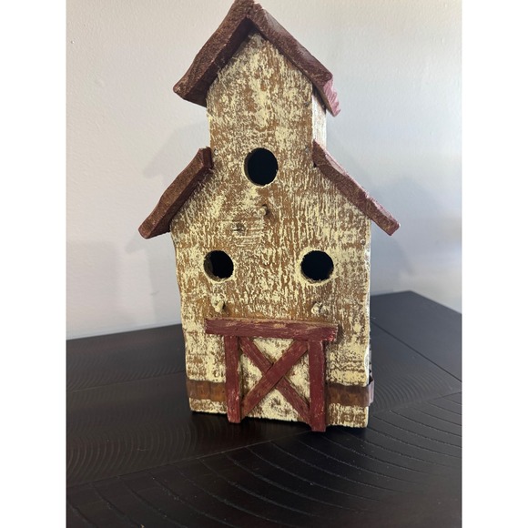 Other - Rustic Farmhouse Wooden Birdhouse Decorative Distressed Barn Style Brown Red